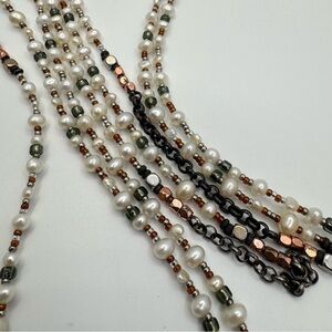 Silpada Multi Strand Pearl Beaded Necklace Mixed Metals Long Layered